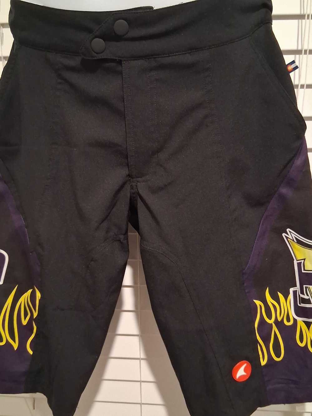 Men's Pactimo Black Cycling Shorts with Yellow Flame Graphics Size M